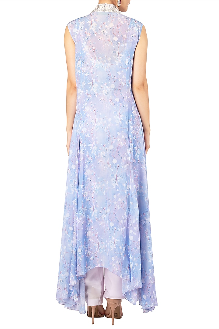 Lavender asymmetrical embroidered tunic with overlay cape set available only at Pernia's Pop Up Shop.