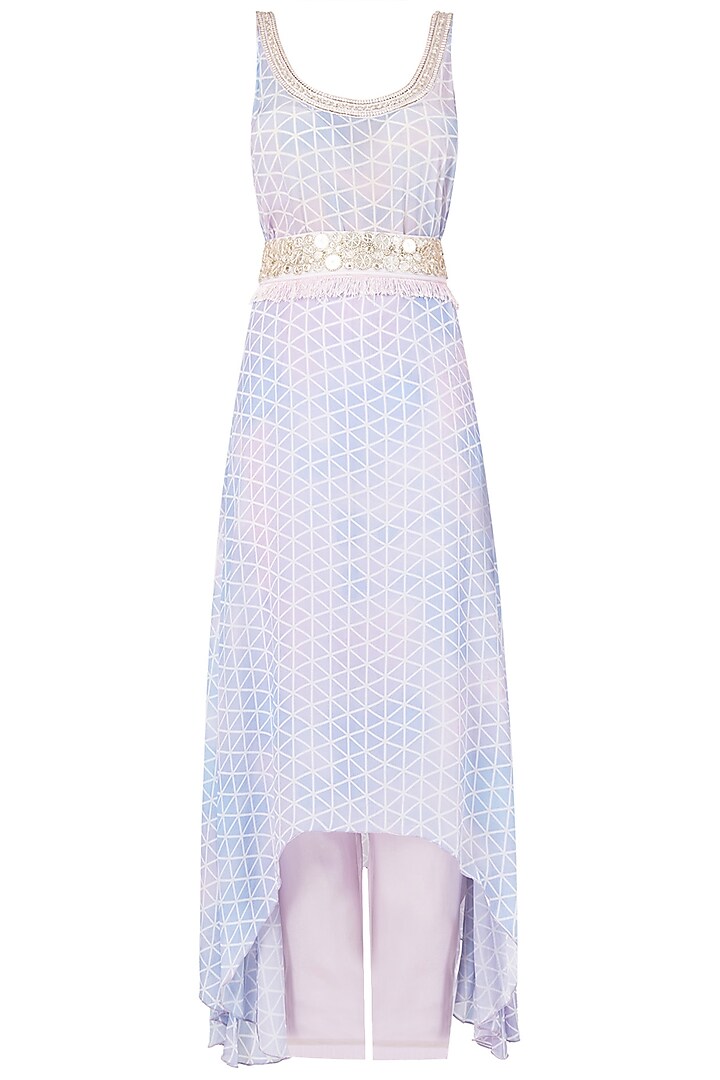 Lavender asymmetrical embroidered tunic with overlay cape set available only at Pernia's Pop Up Shop.