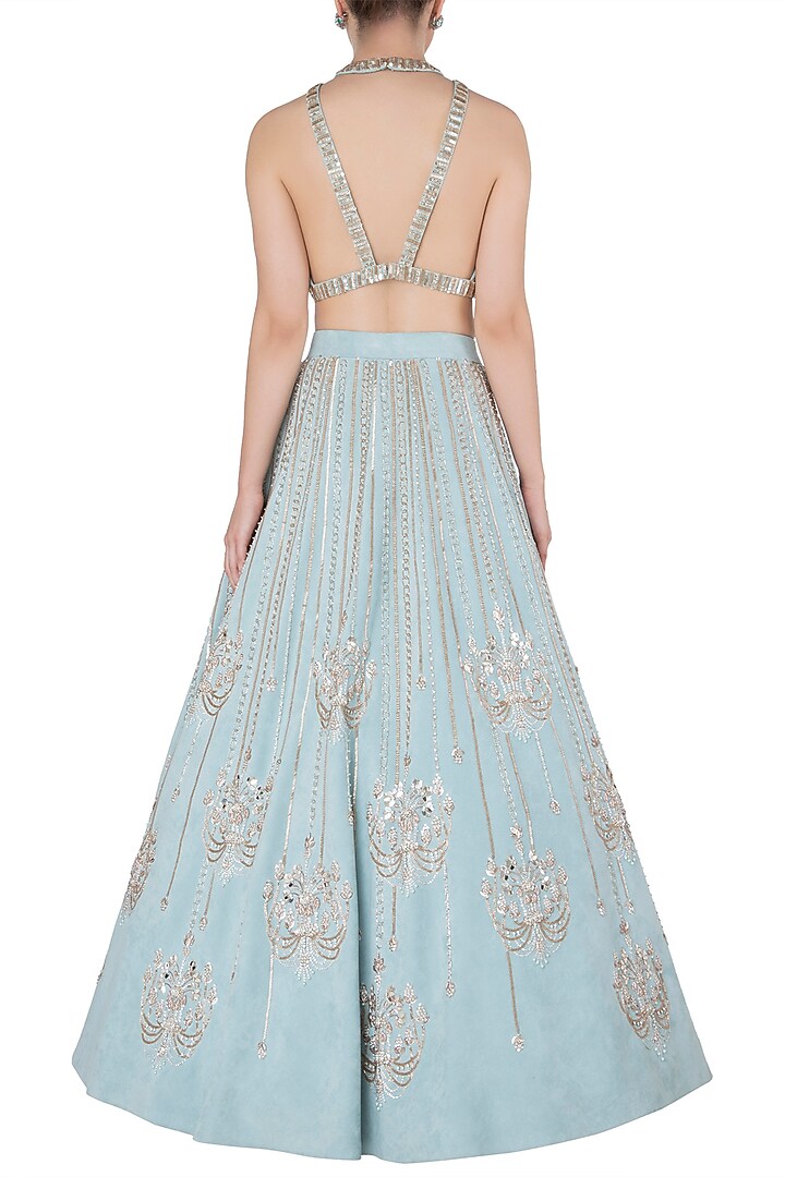 Blue embellished lehenga set available only at Pernia's Pop Up Shop.