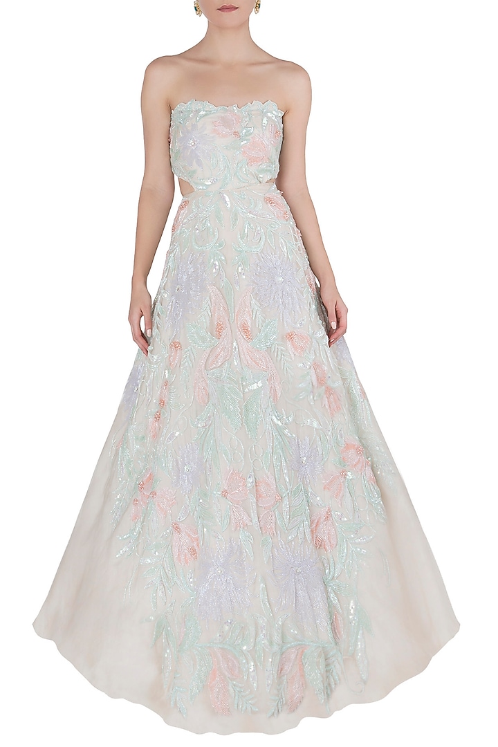 Ivory embellised tube gown available only at Pernia's Pop Up Shop.