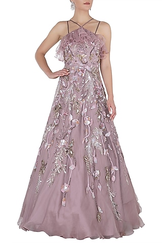 Mauve Embellished Gown by Riddhi Majithia