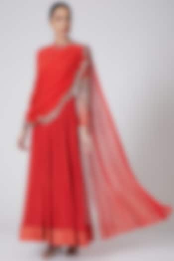 Red Emnroidered Wedding Anarkali by Ridhi Mehra at Pernia's Pop Up Shop