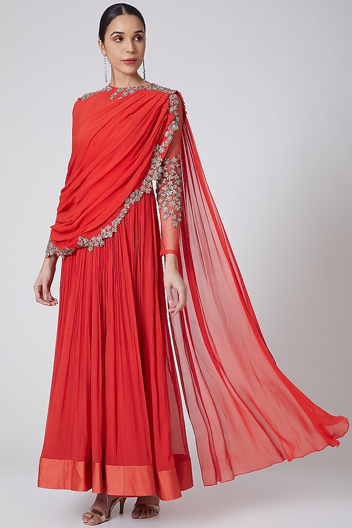 Red Emnroidered Wedding Anarkali by Ridhi Mehra at Pernia's Pop Up Shop