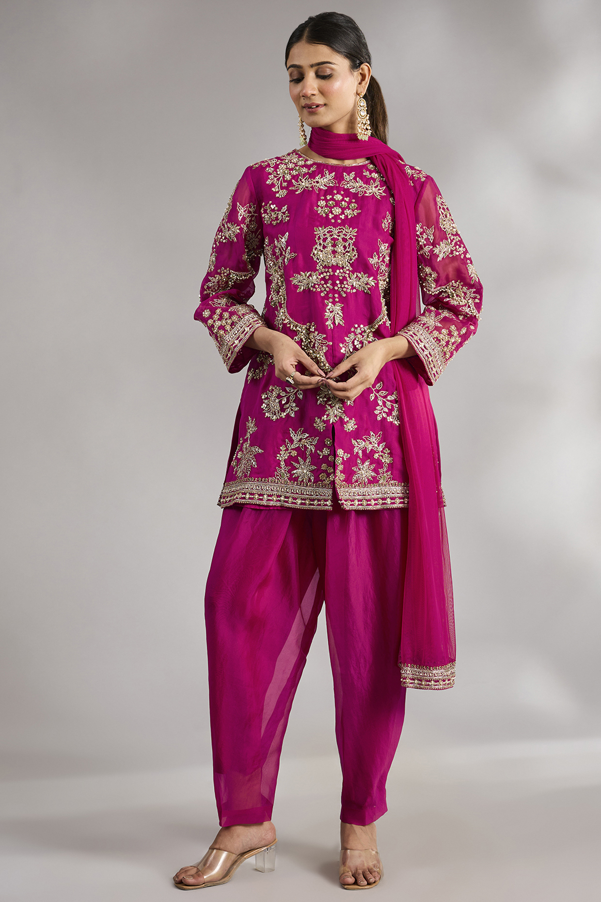 Fuchsia Organza Kurta Set by Ridhi Mehra at Pernia's Pop Up Shop