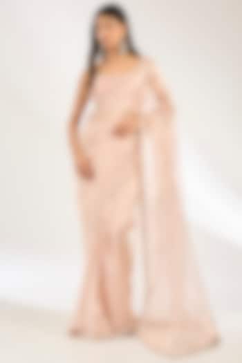 Rose Gold Tissue Embroidered Wedding Saree Set by Ridhi Mehra at Pernia's Pop Up Shop