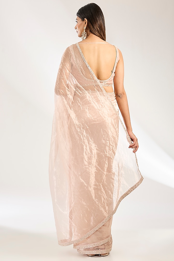 Rose Gold Tissue Embroidered Wedding Saree Set by Ridhi Mehra at Pernia's Pop Up Shop