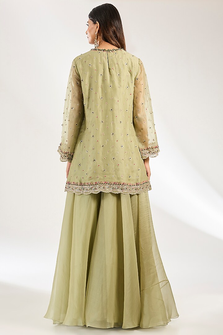 Olive Green Organza Bridal Sharara Set by Ridhi Mehra at Pernia's Pop Up Shop
