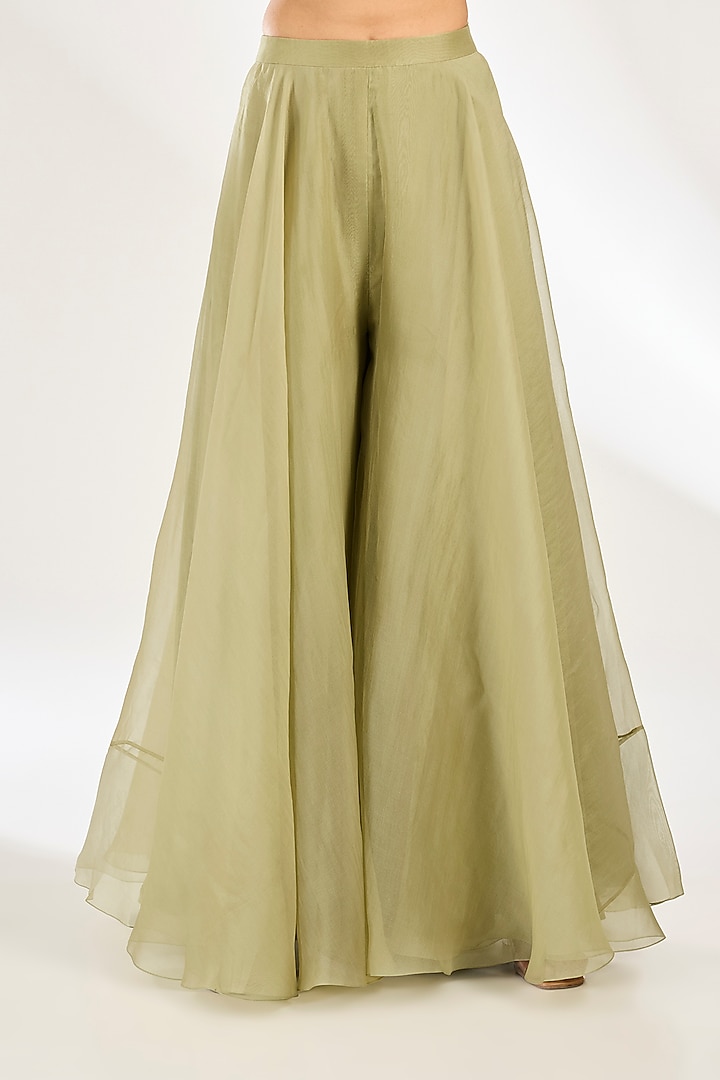 Olive Green Organza Bridal Sharara Set by Ridhi Mehra at Pernia's Pop Up Shop