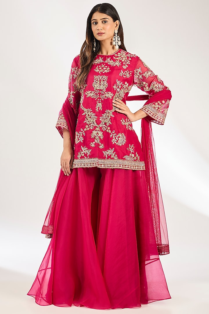 Fuchsia Organza Bridal Sharara Set by Ridhi Mehra at Pernia's Pop Up Shop