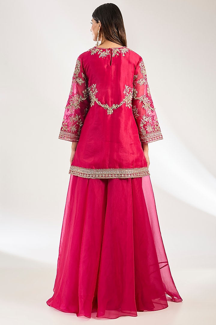 Fuchsia Organza Bridal Sharara Set by Ridhi Mehra at Pernia's Pop Up Shop