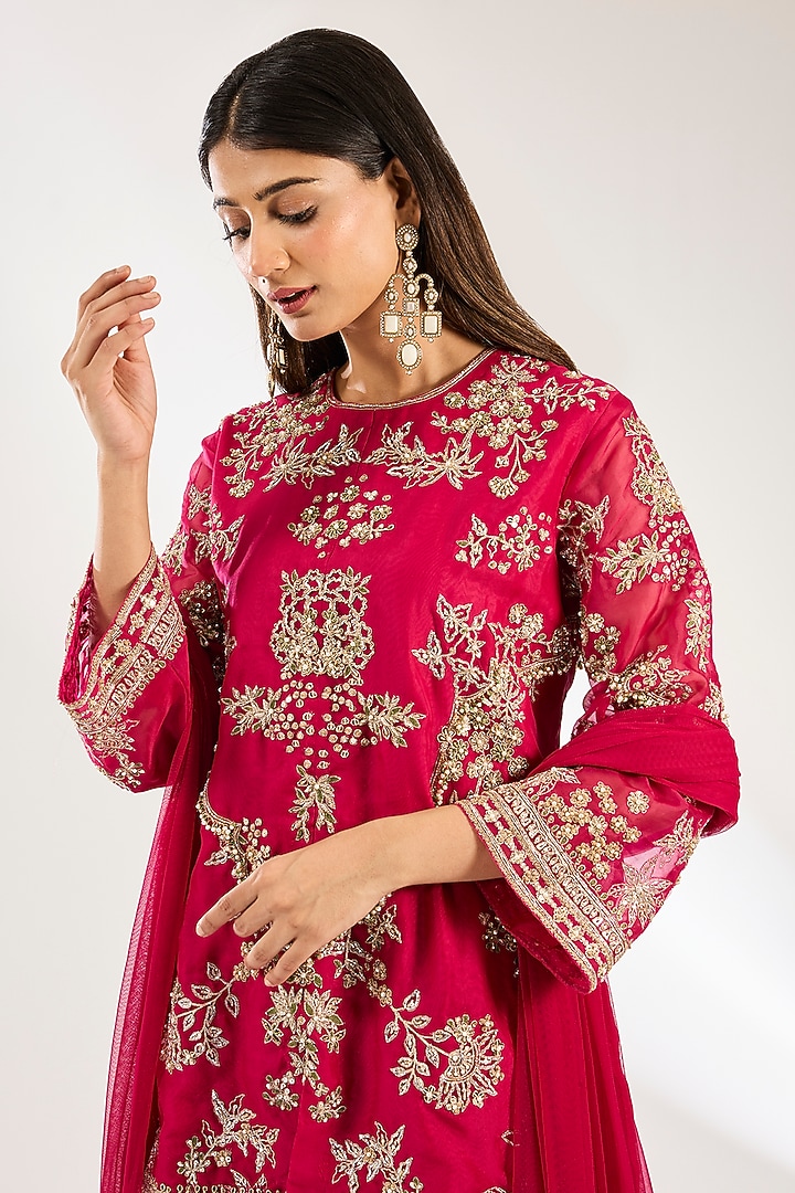 Fuchsia Organza Bridal Sharara Set by Ridhi Mehra at Pernia's Pop Up Shop