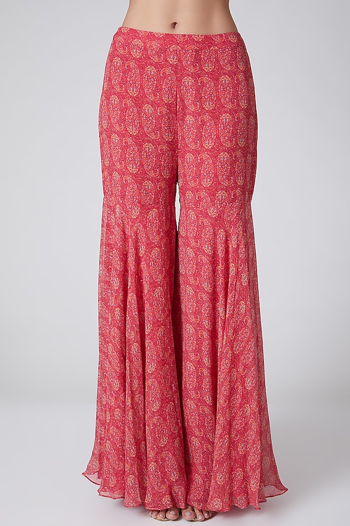 Coral Chiffon Printed Gharara Set by Ridhi Mehra at Pernia's Pop Up Shop