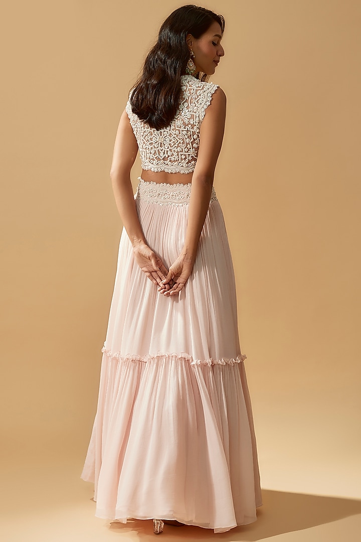 Ivory Chiffon Skirt Set by Ridhi Mehra at Pernia's Pop Up Shop