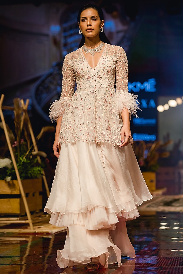 Ivory Embroidered Anarkali With Gharara by Ridhi Mehra