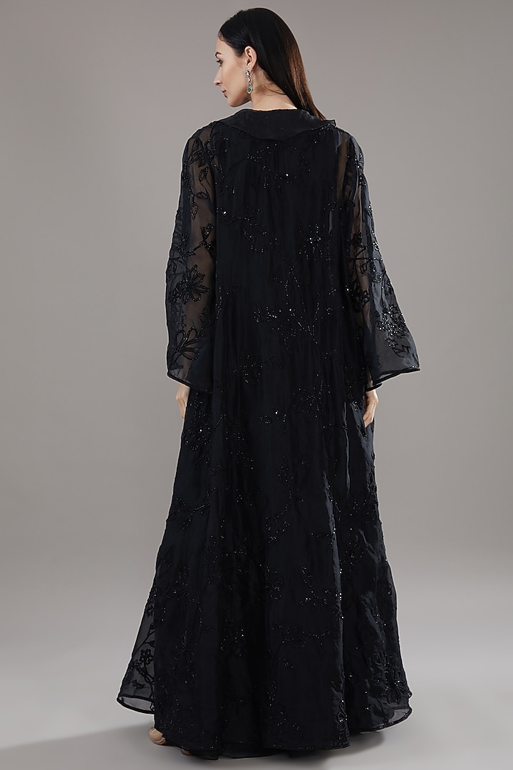 Black Organza Embroidered Jacket Set by Ridhi Mehra at Pernia's Pop Up Shop