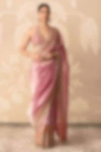 Fuchsia & Orange Tissue Bridal Saree Set by Ridhi Mehra at Pernia's Pop Up Shop