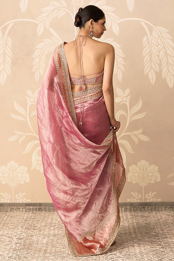 Fuchsia & Orange Tissue Bridal Saree Set by Ridhi Mehra at Pernia's Pop Up Shop