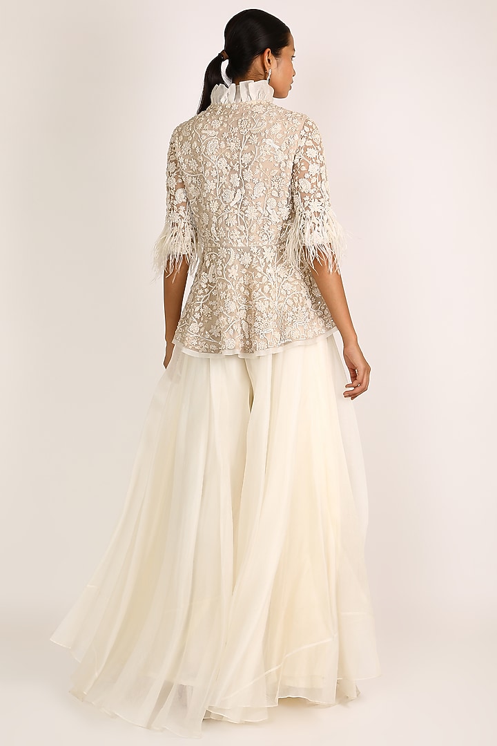 Ivory Embroidered Bridal Sharara Set by Ridhi Mehra at Pernia's Pop Up Shop