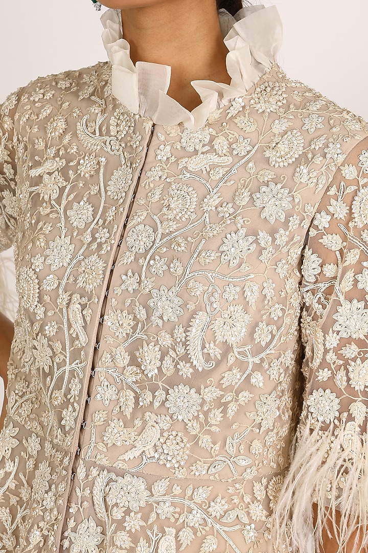 Ivory Embroidered Bridal Sharara Set by Ridhi Mehra at Pernia's Pop Up Shop