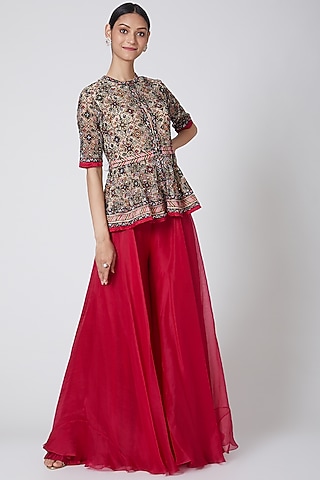 Fuchsia Embroidered Sharara Pant Set by Ridhi Mehra