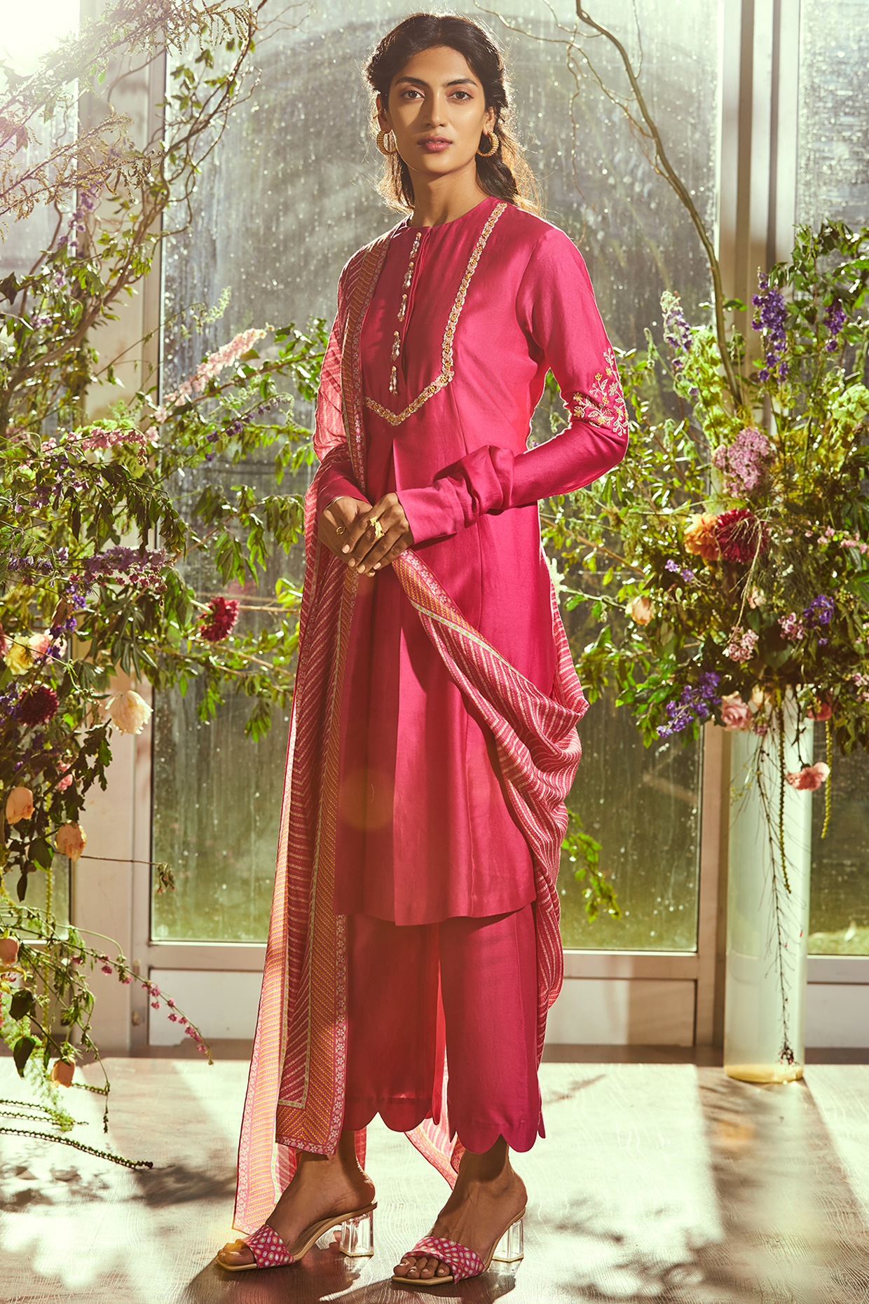 Fuchsia Chanderi Pants by Ridhi Mehra Pret at Pernia's Pop Up Shop