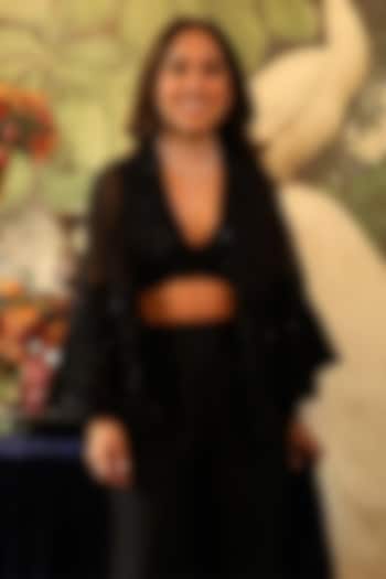 Black Organza Embroidered Cape Set by Ridhi Mehra at Pernia's Pop Up Shop