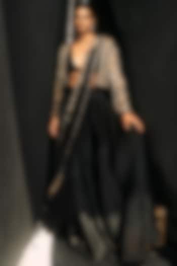 Black Organza Sharara Bridal Saree Set by Ridhi Mehra at Pernia's Pop Up Shop