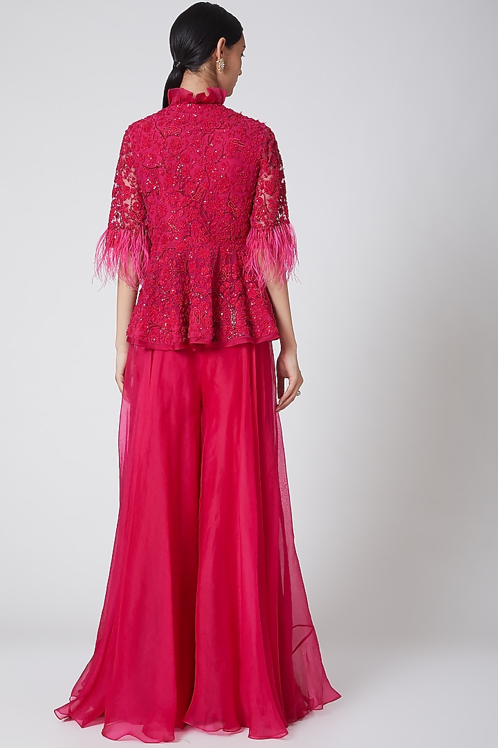 Fuchsia Embroidered Sharara Pant Set by Ridhi Mehra at Pernia's Pop Up Shop