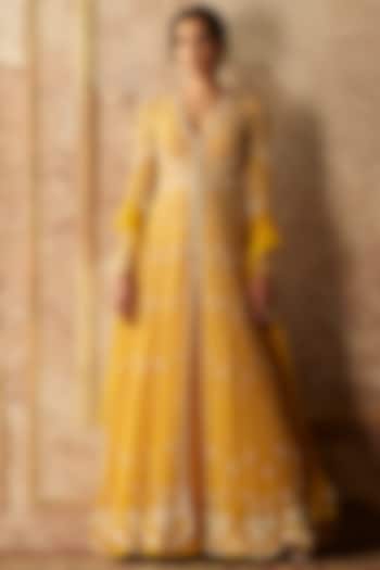 Golden Yellow Embroidered Anarkali With Dupatta by Ridhi Mehra