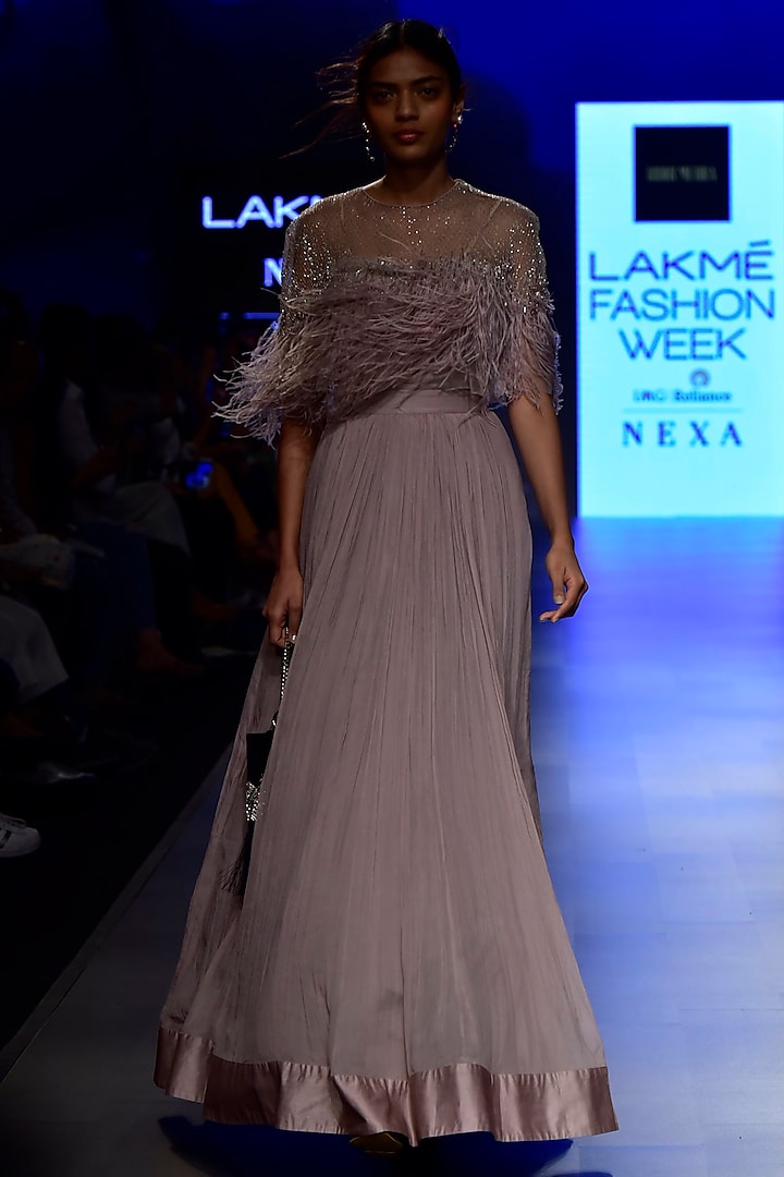 Grey Feather Embellished Anarkali by Ridhi Mehra