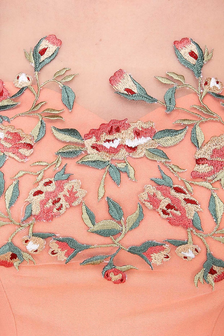 Peach thead embroidered lehenga set available only at Pernia's Pop Up Shop.
