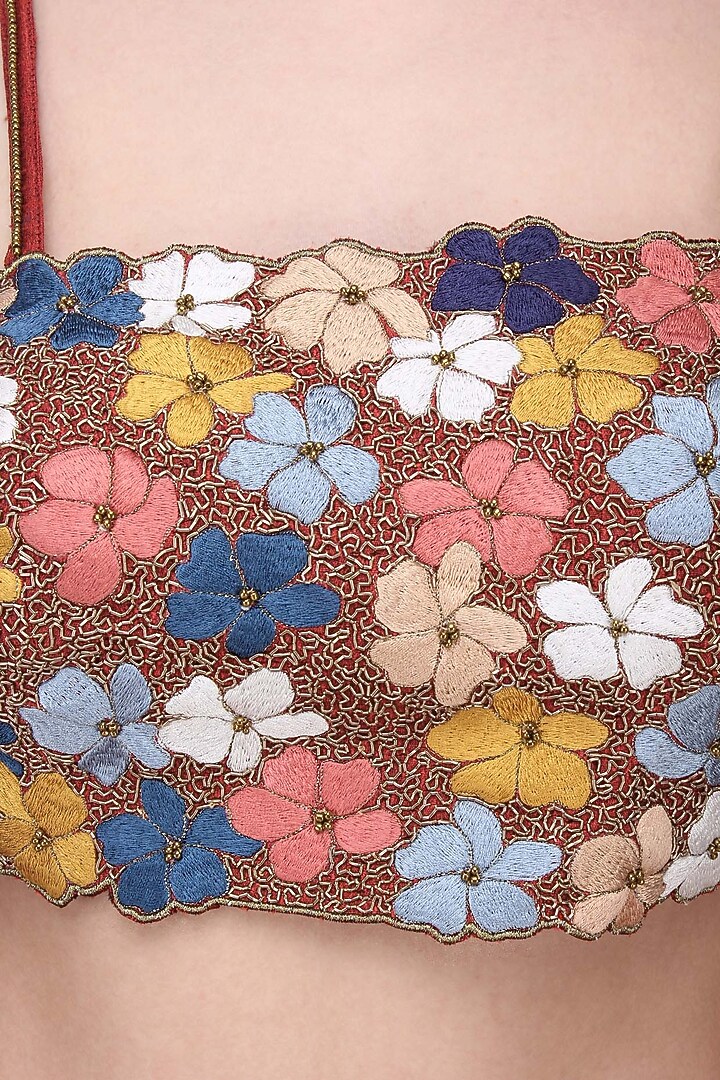 Mustard and red embroidered lehenga set available only at Pernia's Pop Up Shop.