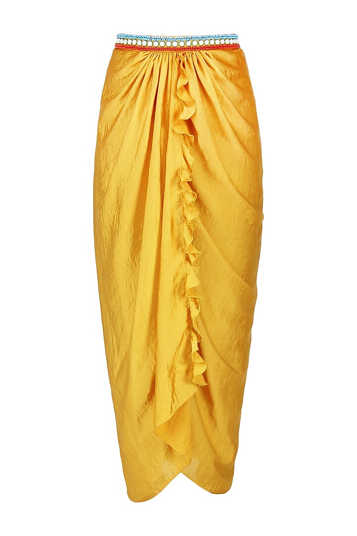 Mustard beaded crop top and drape skirt set available only at Pernia's Pop Up Shop.