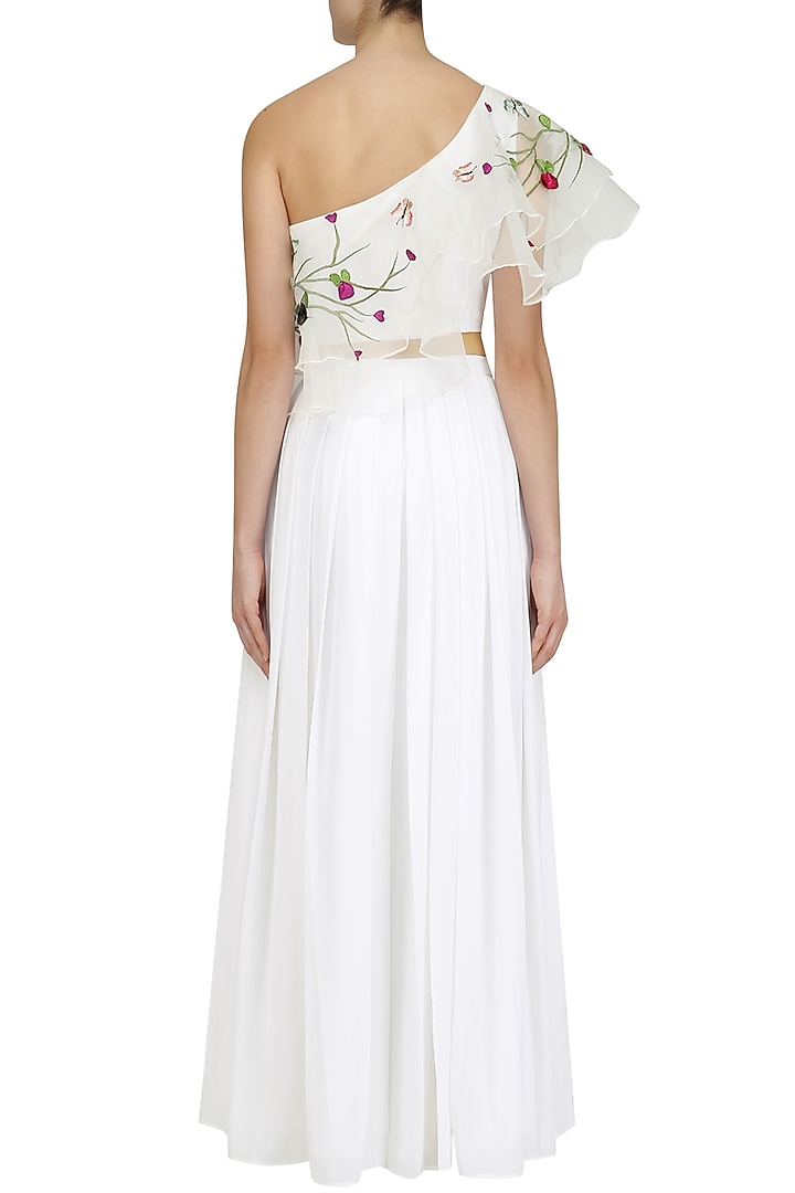 Fuchsia Flora One-Shoulder Crop Top & Skirt Set main image 1