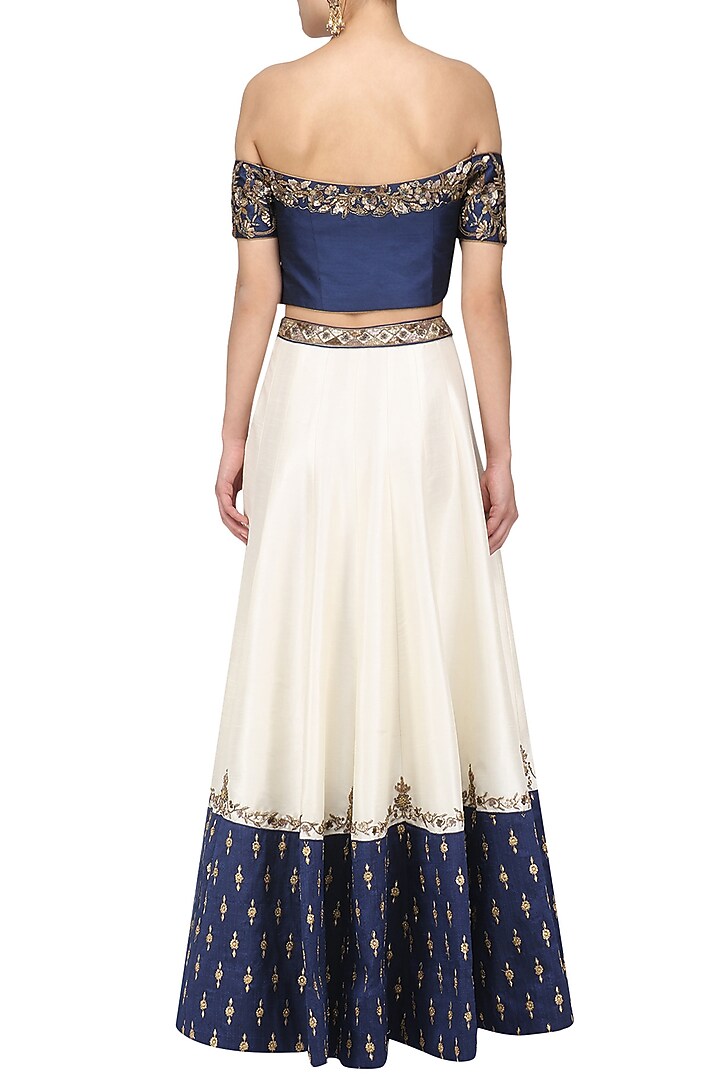 White and blue embroidered lehenga set available only at Pernia's Pop Up Shop.