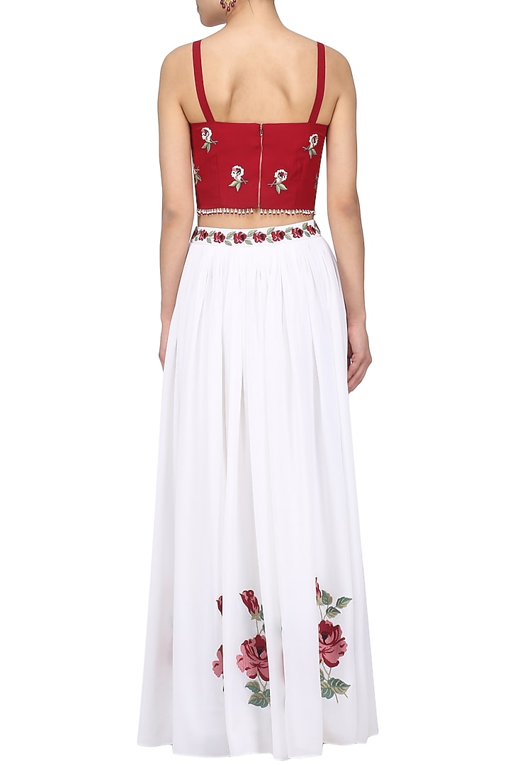 White and maroon embroidered lehenga set available only at Pernia's Pop Up Shop.