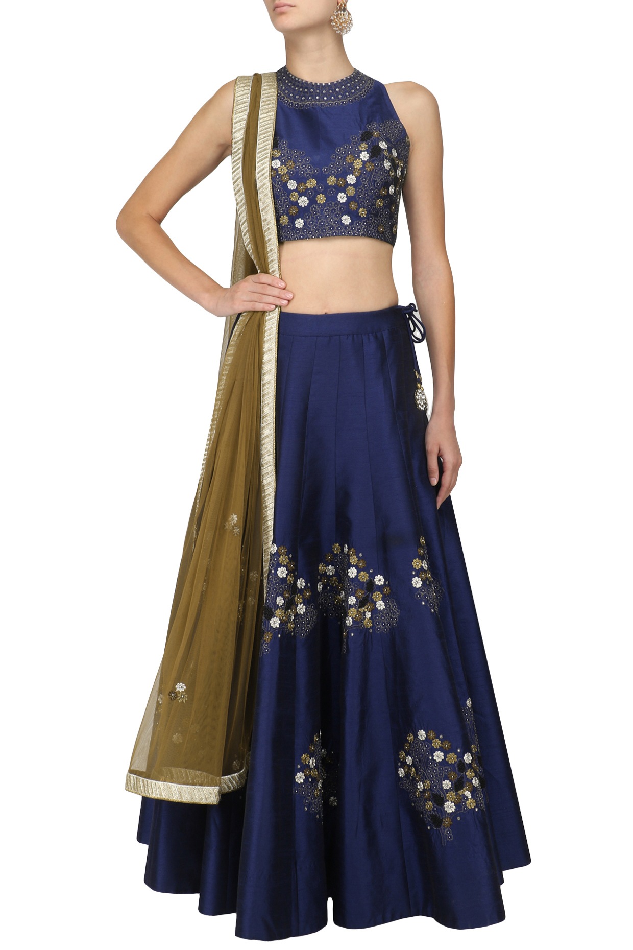 Buy Navy Blue Raw Silk Lehenga with Raw Silk Choli Online - LLCV01083 |  Andaaz Fashion