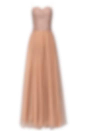 Peach Embellished Shimmer Gown by Ruhmahsa