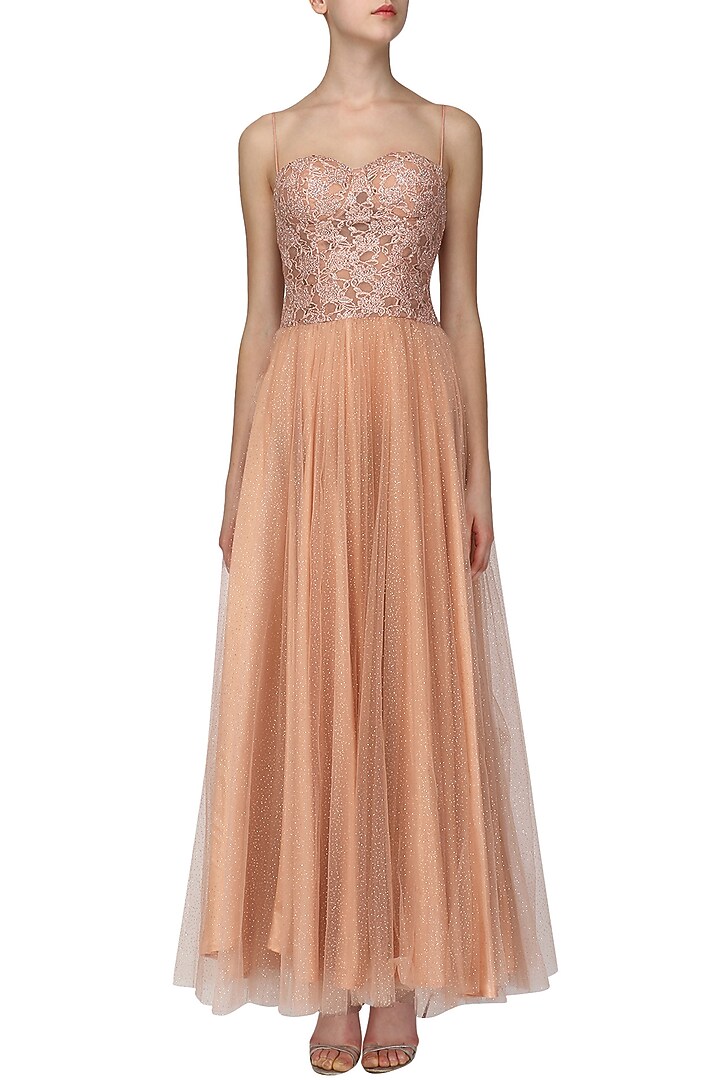 Peach embellished shimmer gown available only at Pernia's Pop Up Shop.
