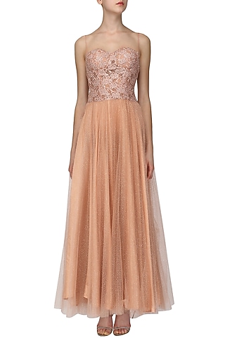 Peach Embellished Shimmer Gown by Ruhmahsa