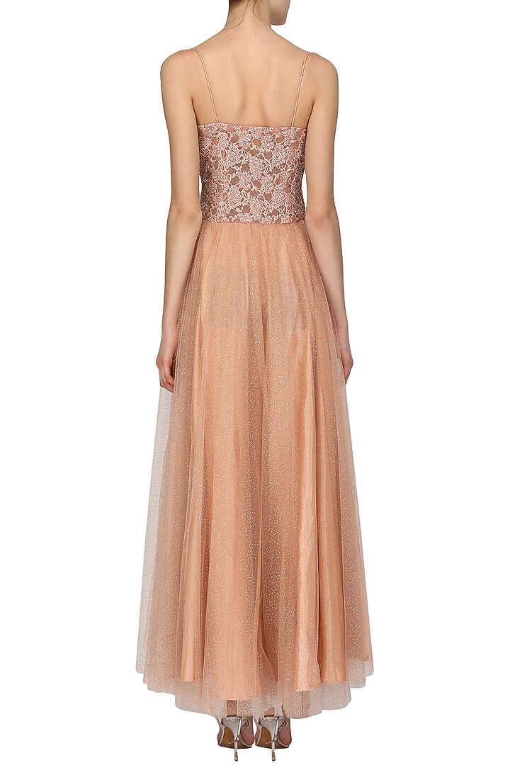 Peach embellished shimmer gown available only at Pernia's Pop Up Shop.
