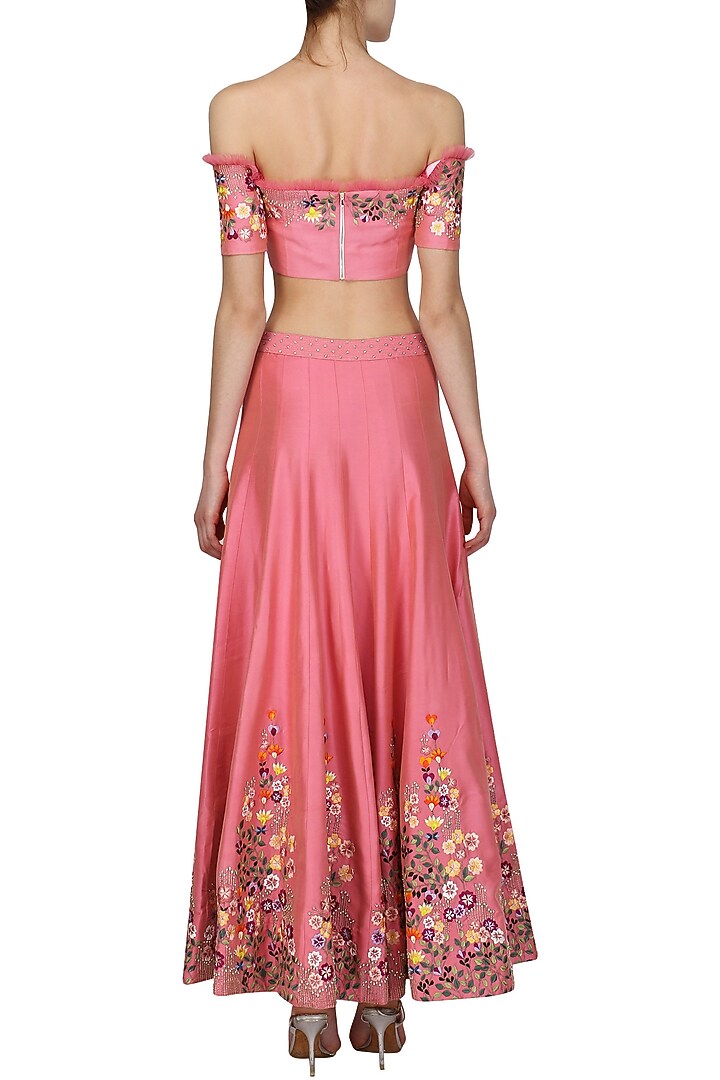 Pink floral embroidered lehenga set available only at Pernia's Pop Up Shop.