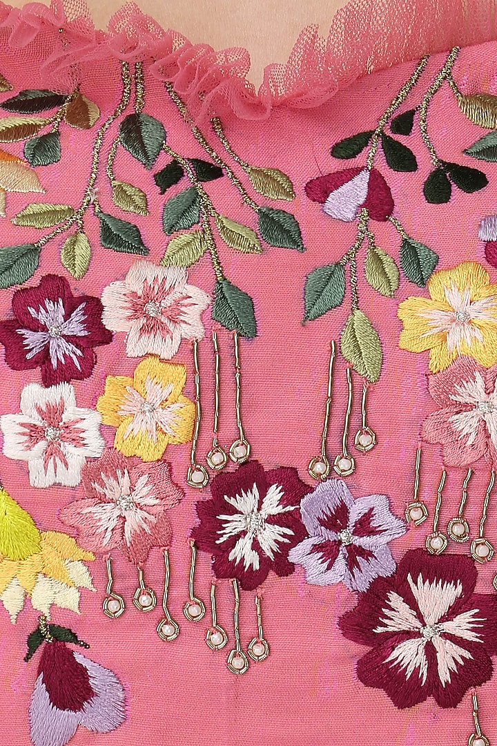 Pink floral embroidered lehenga set available only at Pernia's Pop Up Shop.