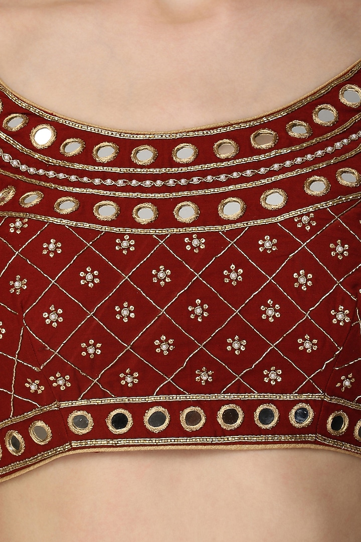 Maroon and white mirror work lehenga set available only at Pernia's Pop Up Shop.