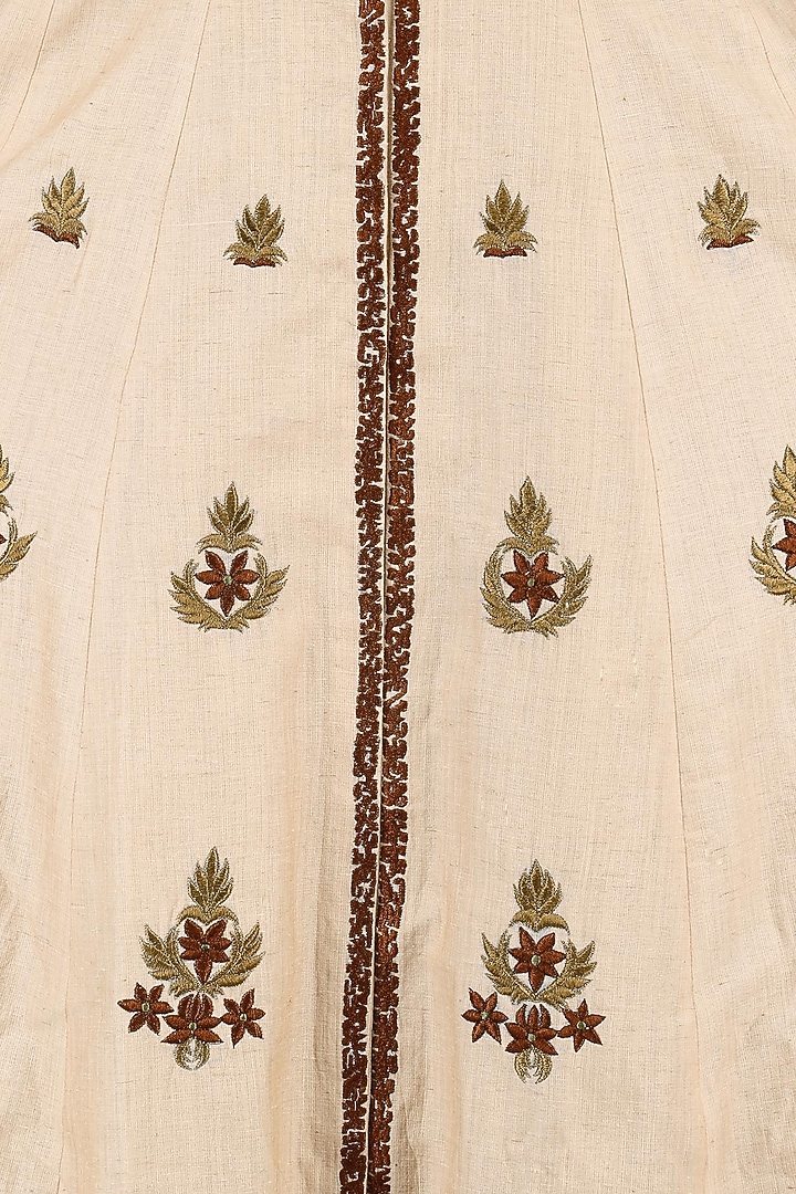 Beige and maroon bootis embroidered anarkali set available only at Pernia's Pop Up Shop.