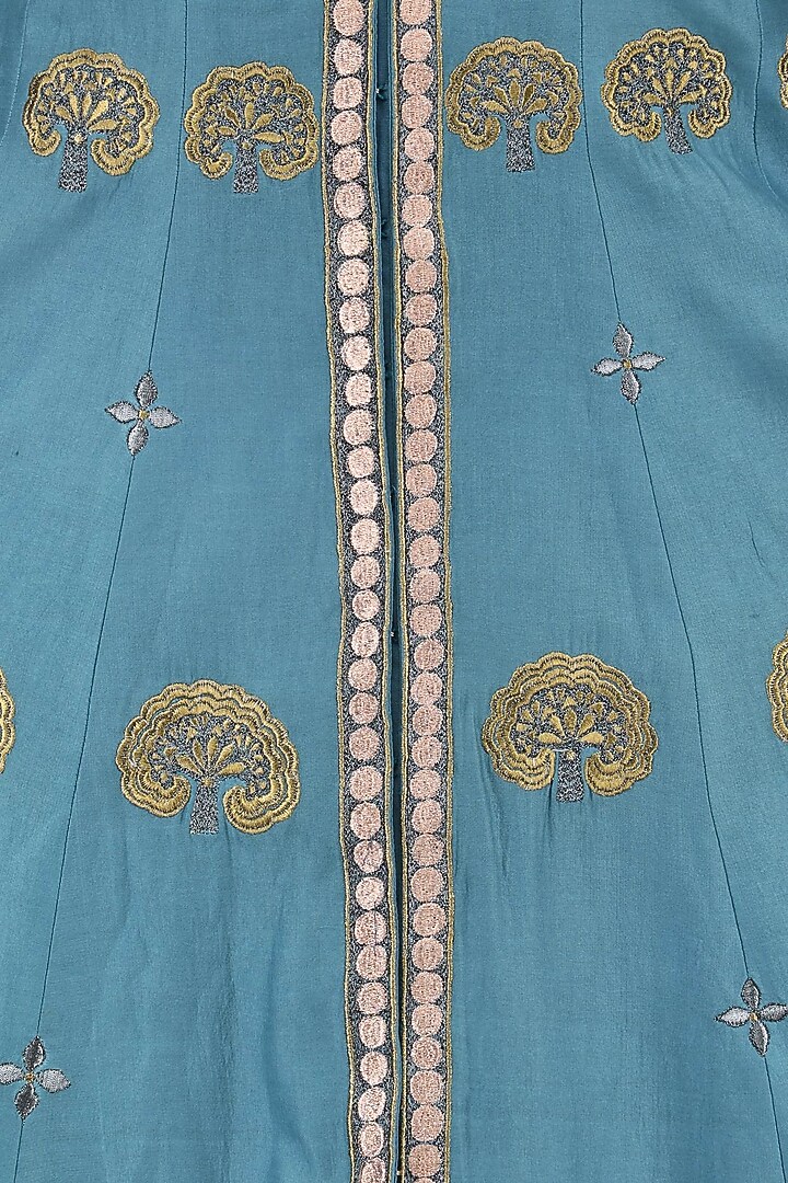 Blue and gold embroidered anarkali set available only at Pernia's Pop Up Shop.