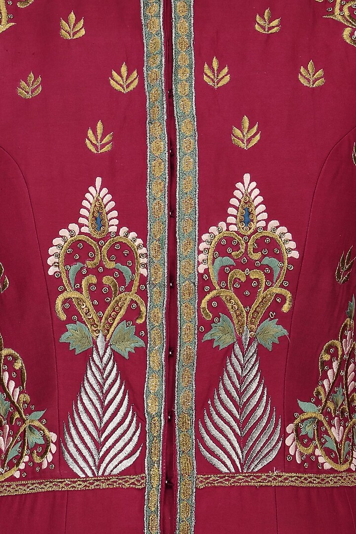 Red and gold floral embroidered anarkali set available only at Pernia's Pop Up Shop.