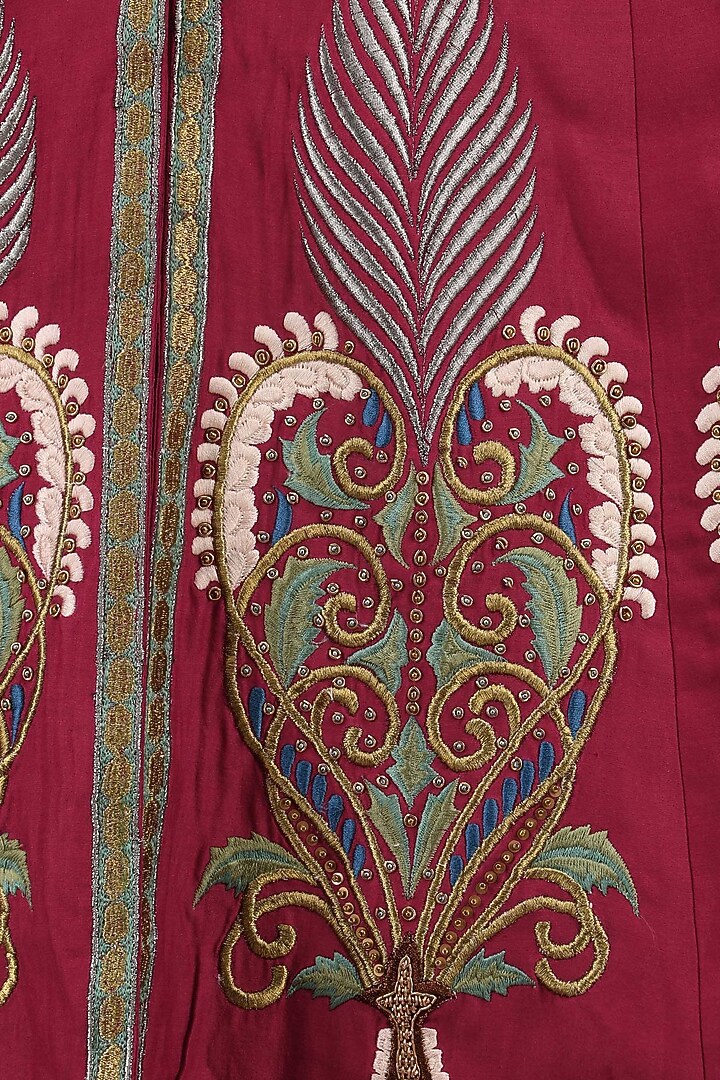 Red and gold floral embroidered anarkali set available only at Pernia's Pop Up Shop.