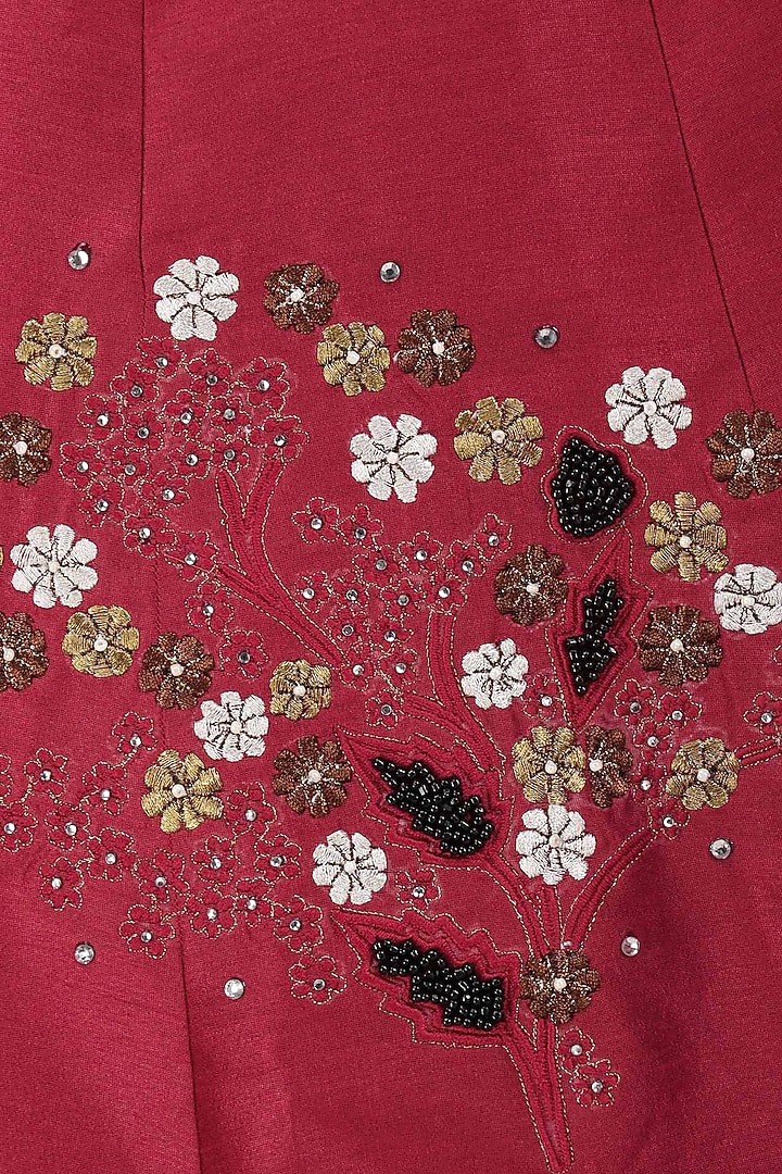 Maroon thread work embroidered lehenga set available only at Pernia's Pop Up Shop.
