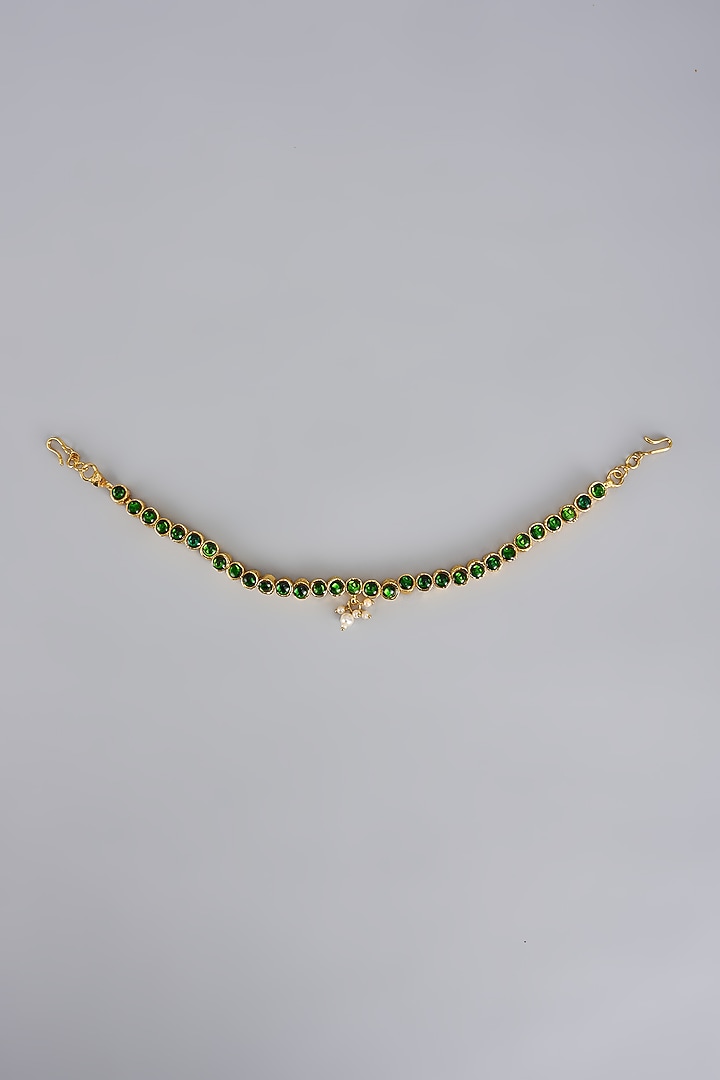 Gold Finish Kemp Stone & Pearl Temple Mathapatti by RNG at Pernia's Pop Up Shop